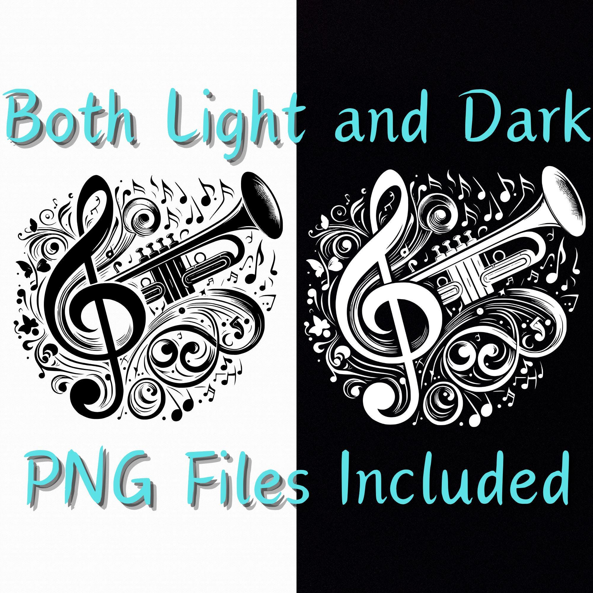 Trumpet Art Svg Dxf Png Instant Digital Download, Outline Silhouette ...