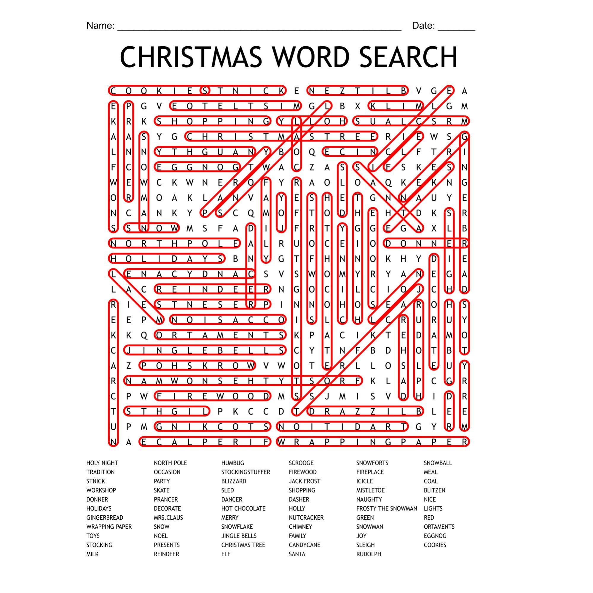 christmas word search printable download | pdf instant digital