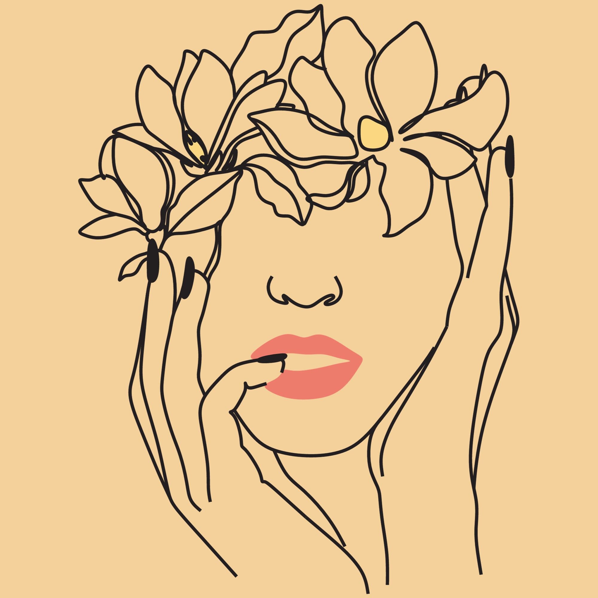 Minimalist Floral Woman Line Art PNG File | Instant Digital Download ...