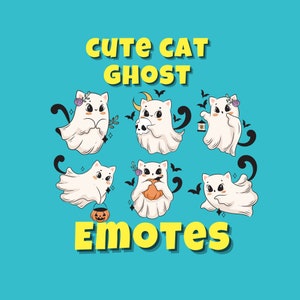 Słodkie emotikony ducha kota | Twitch | Discord | Streaming | YouTube | Pakiet słodkich emotikonów | Pliki do pobrania PNG | Emotki dla streamerów i graczy