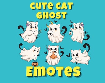 Cute Cat Ghost Emotes | Twitch | Discord | Streaming | YouTube | Cute Emoji Emote Pack | PNG Download Files | Emotes for Streamers and Gamer