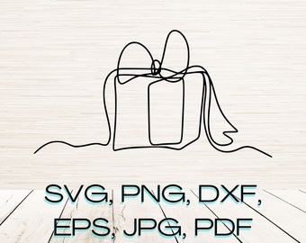 Christmas Line Art Present Svg Dxf Eps Png Instant Digital Download | Minimalist Clipart Vector | Laser Engraving | Cricut File | Glowforge