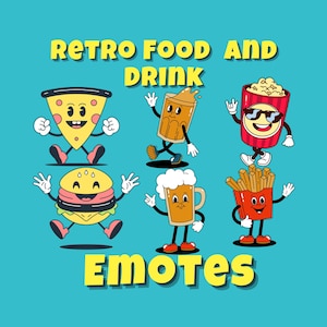 Retro Food Emotes | Twitch | Discord | Streaming | YouTube | Cute Emoji Emote Pack | PNG Download Files | Emotes for Streamers and Gamers