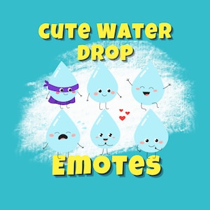 Emotki kropli wody | Twitch | Discord | Streaming | YouTube | Pakiet uroczych emotikonów | Pliki do pobrania PNG | Emotki dla streamerów i graczy
