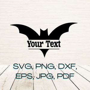 Monograma dividido Flying Bat Art Svg Dxf Png Eps Descarga digital instantánea, Vector de espacio de texto de nombre, Gráficos de barra de inicio, Letras personalizables