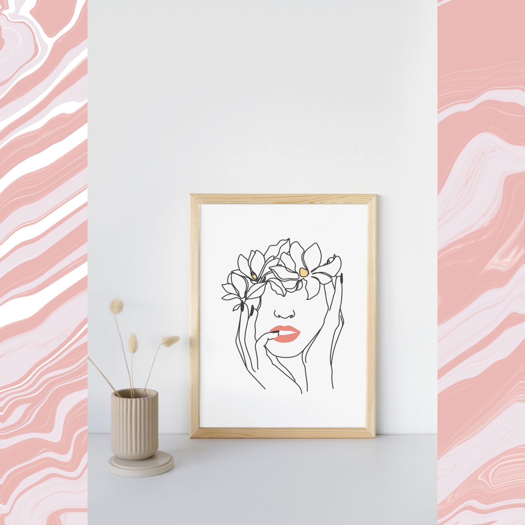 Minimalist Floral Woman Line Art PNG File | Instant Digital Download ...
