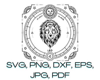 Leo Zodiac Svg clipart instant digital download | Eps Dxf Png outline silhouette | Laser engraving | Cricut | Horoscope | Astrology Tattoo