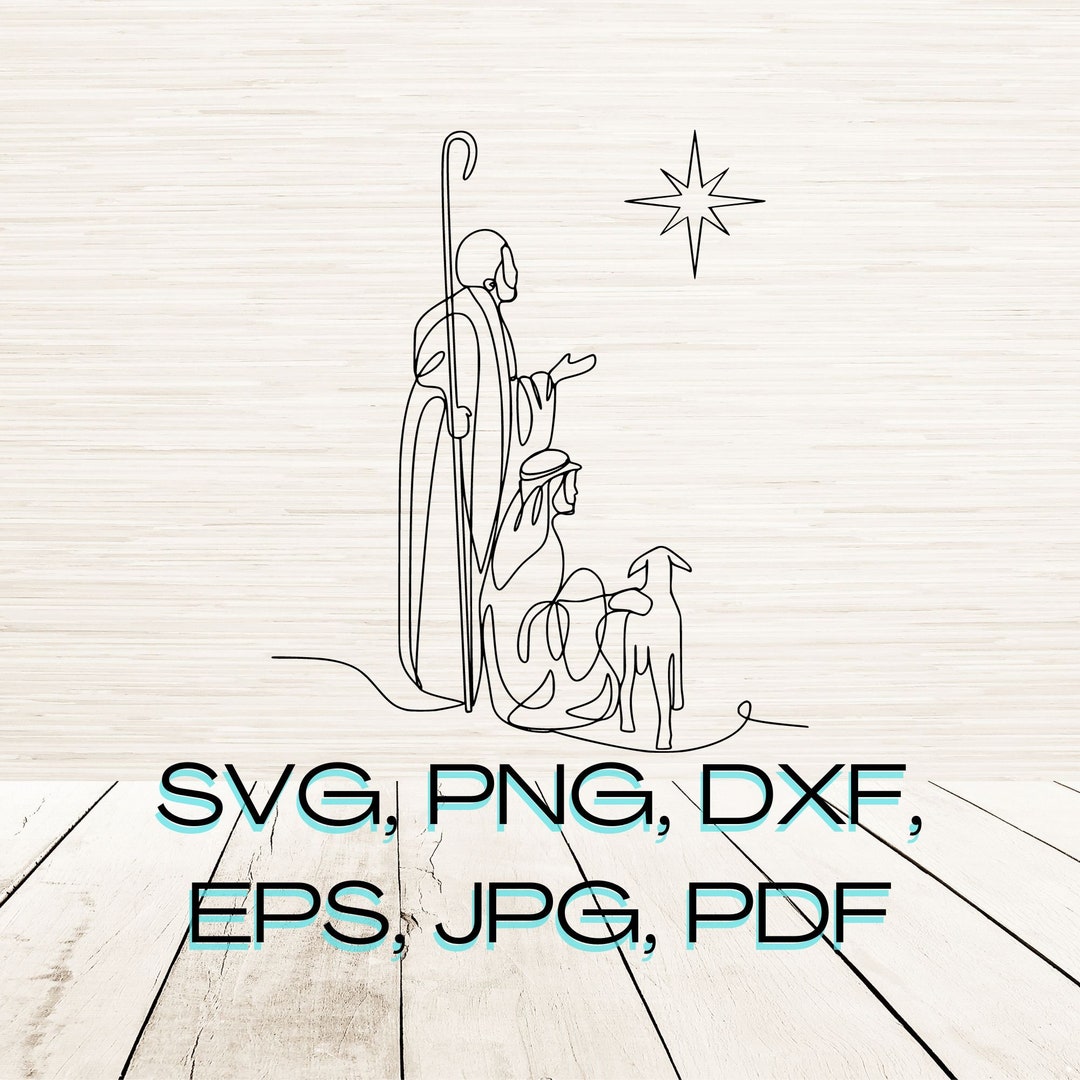 Christmas Line Art Nativity Scene Svg Png Instant Digital Download