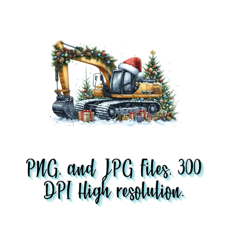 Watercolor Christmas Excavator PNG Instant Digital Download