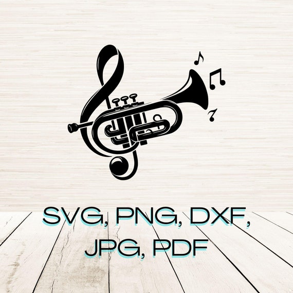 Trumpet Art Svg Dxf Png Instant Digital Download, Outline