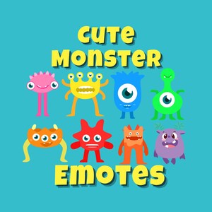 Słodkie emotikony potworów | Twitch | Discord | Streaming | YouTube | Zabawny pakiet emotikonów | Pliki do pobrania w formacie PNG z kreskówek | Emotki dla streamerów i graczy