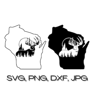 État du Wisconsin avec Buck SVG DXF téléchargement numérique instantané | Silhouette de contour Png jpg | Gravure laser | Fichier SVG pour Cricut | Carte SVG