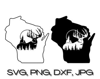 State of Wisconsin with Buck SVG DXF instant digital download | Png jpg outline silhouette | Laser engraving | Svg file for Cricut | Map svg
