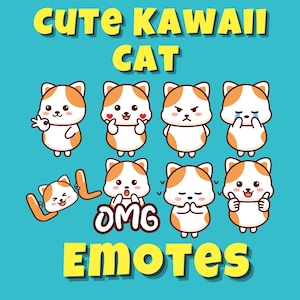 Kawaii Cat Emotes | Twitch | Discord | Streaming | YouTube | Cute Emoji Pack | Cartoon PNG Download File | Emotes for Streamers and Gamers