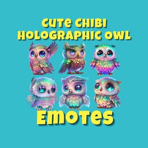 Holograficzne emotikony sowy | Twitch | Discord | Streaming | YouTube | Pakiet uroczych emotikonów | Pliki do pobrania PNG | Emotki dla streamerów i graczy
