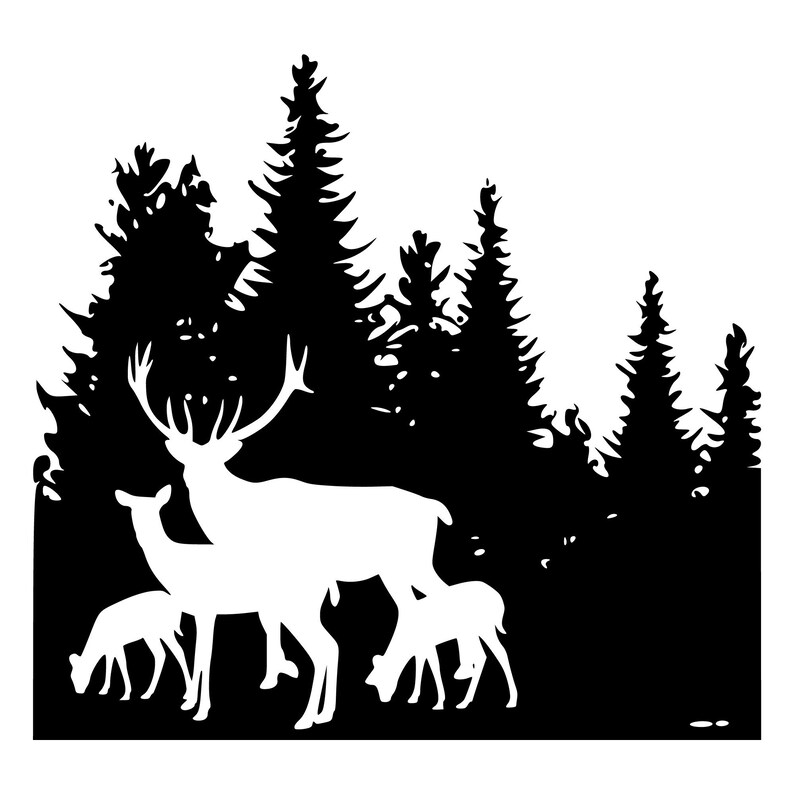 Deer Family in Woods Svg Dxf Eps Jpg Png Instant Digital Download ...