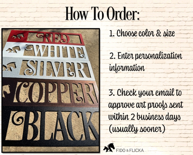 western pleasure personalized sign metal colors in black copper silver white and red