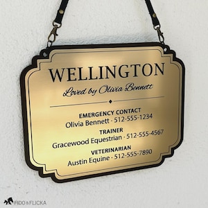 Personalized Horse Stall Card - Emergency Contact Sign, Custom Acrylic Stall Plaque, Owner Trainer & Vet Information, Barn or Horse Show