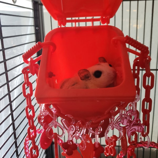 Small Exotic Sugar Glider Trash Bin Toys - The official Sugar Glider hang out! Multi Pulley System Hideout and Foraging Toy all in one!