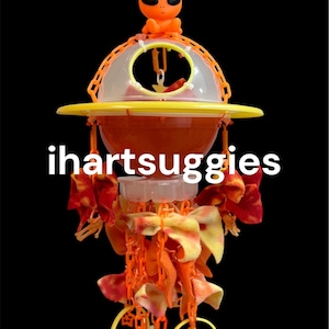 Glowing Orange Space Station Sugar Glider Toy or Nesting Sleeper | Hideaway with Foraging Cubes