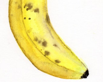 Fruta acuarela, arte imprimible, impresión de arte de descarga digital, pintado a mano, decoración pared, banana, platano