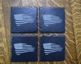 American Flag Coasters, Distressed Flag Coasters, Slate Coasters, Ensemble de 4