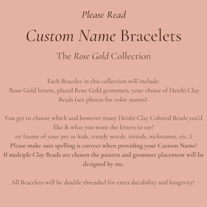 Custom Rose Gold Alphabet Letter Beads w/ Choice of Colored Heishi Clay Beads - Stackable Arm Candy Trendy Charm Bracelets