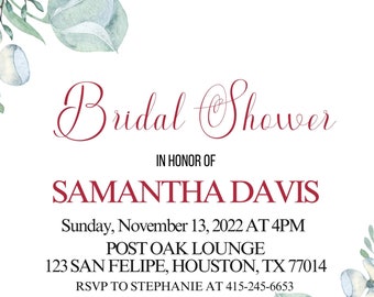 Floral Bridal Shower Invitation, Watercolor Invitation,Floral Invitation, Instant Download, Edit with Corjl