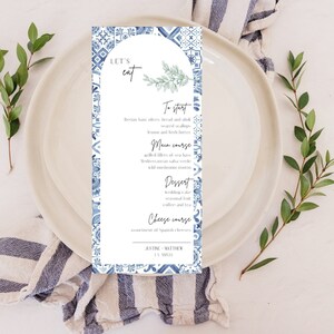 Mediterranean Menu Template Wedding Menu Template Blue Tiles