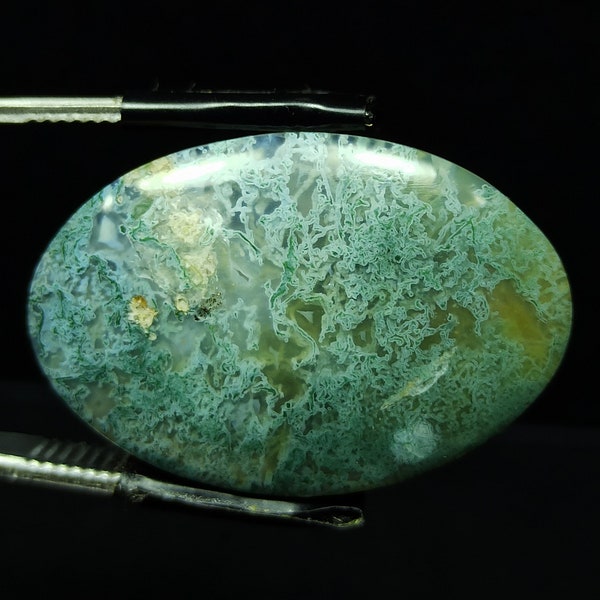 Green Moss and Plume Agate Cabochon, Turkey Agate Cabochon, Pseudomorph Turkish Agate, Designer Cabochon.