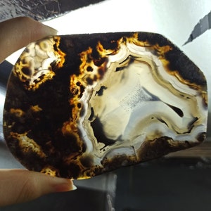Blue Banded and Crystal Agate Slab, Irıs Agate Slice, Polished Turkish Agate Slab, Iris Agate Slab, Slice Gemstone, Home Decor Stone Slab.