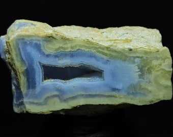 Calcedonia turca con bandas azules y geodas, cristales metafísicos, piedras preciosas de calcedonia pulidas, espécimen mineral bruto y en bruto.