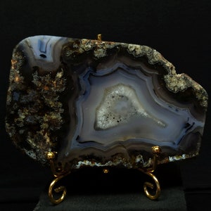 Blue Banded and Crystal Agate Slab, Irıs Agate Slice, Polished Turkish Agate Slab, Iris Agate Slab, Slice Gemstone, Home Decor Stone Slab.