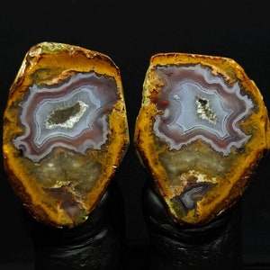 Blue and Purple Banded and Druzy Geode Agate, Geode Agate Pair, Tokat Turkish Agate, Metaphysical Crystal Polished. Mineral Specimen