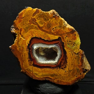 Large Red Banded and Snow White Druzy Geode Agate, Yellow Moss Turkish Agate, Metaphysical Crystals, Polished Gemstones, Mineral Specimen.
