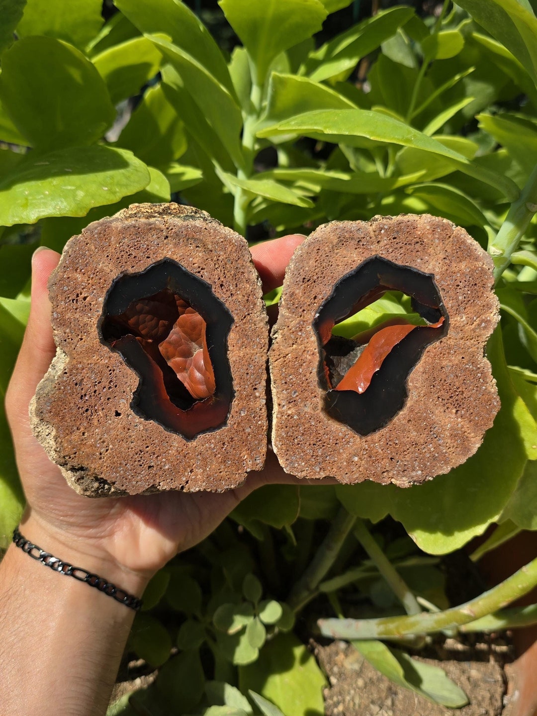 Red Botryoidal Geode and Black Banded Agate Pair, Turkish Agate ...