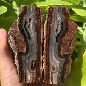 Red and Bşue Banded and Crystal Agate, Metaphysical Crystals, Polished Agate Gemstones, Turkish Agate, Rough Mineral Specimen.