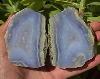 Unique 3D Blue and White Banded Turkish Chalcedony, Metaphysical Crystals, Polished Chalcedony Gemstones, Raw and Rough Mineral Specimen.