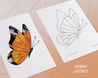 LICENZA HOBBY, MODELLO di vetrate colorate a forma di farfalla monarca, finestra con farfalle in vetro colorato, download digitale