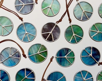Stained Glass Peace Symbol Car Mirror Charms, Peace Sign Window Hanging, Multiple Colour Options