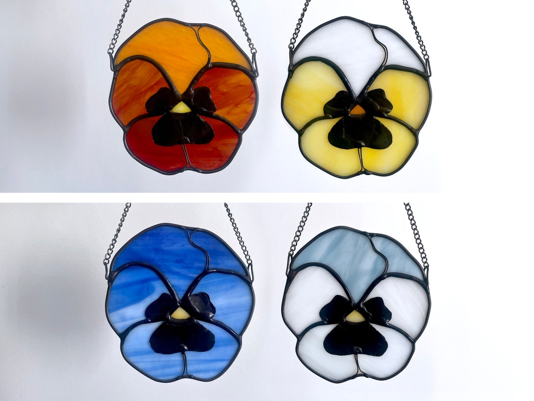 Stained Glass Pansy Suncatcher Gift for Her Glass Art Mothers Etsy