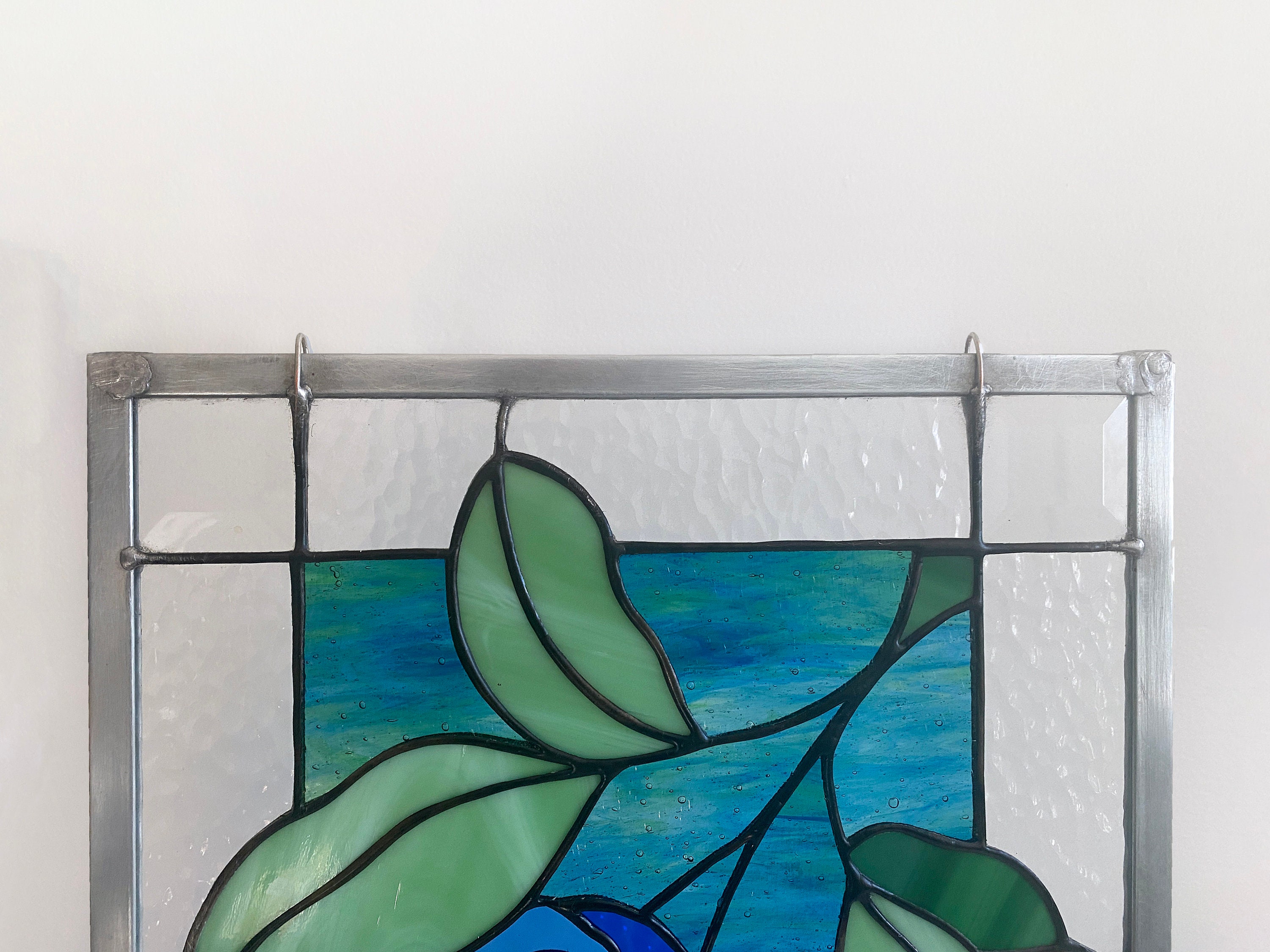 Blueberry Blue Suncatcher, Stained Glass Home Decor, Window Panel