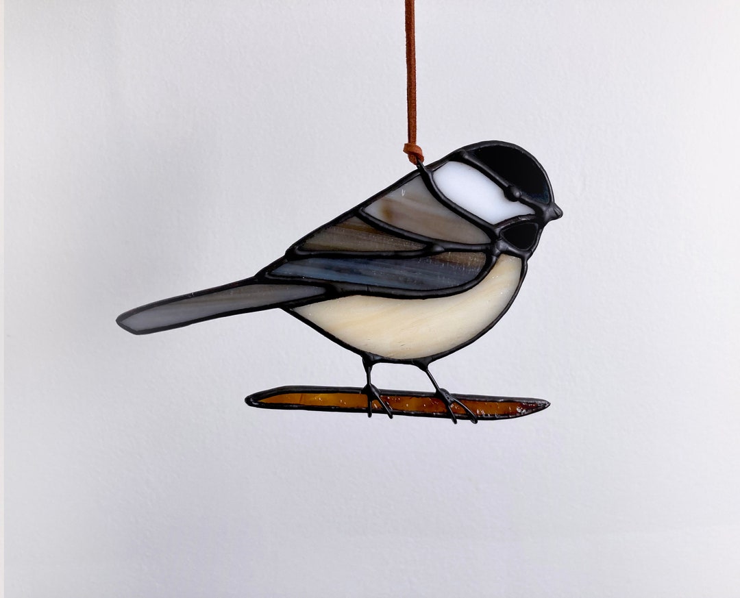 Stained Glass Chickadee Suncatcher Grey Bird Stained Glass Window