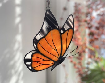 Monarch Butterfly Stained Glass Suncatcher, Butterfly Stained Glass Window Hangings, Custom Stained Glass Decor