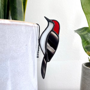 Stained Glass Woodpecker Plant Pot Hugger, Stained Glass Bird Garden Accessories, Woodpecker Yard Art