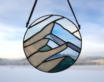 Stained Glass Mountain Suncatcher, Nature Landscape Window Hanging