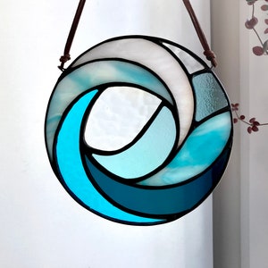 Ocean Wave Stained Glass Suncatcher, Ocean Stained Glass Panel, Beach House Decor