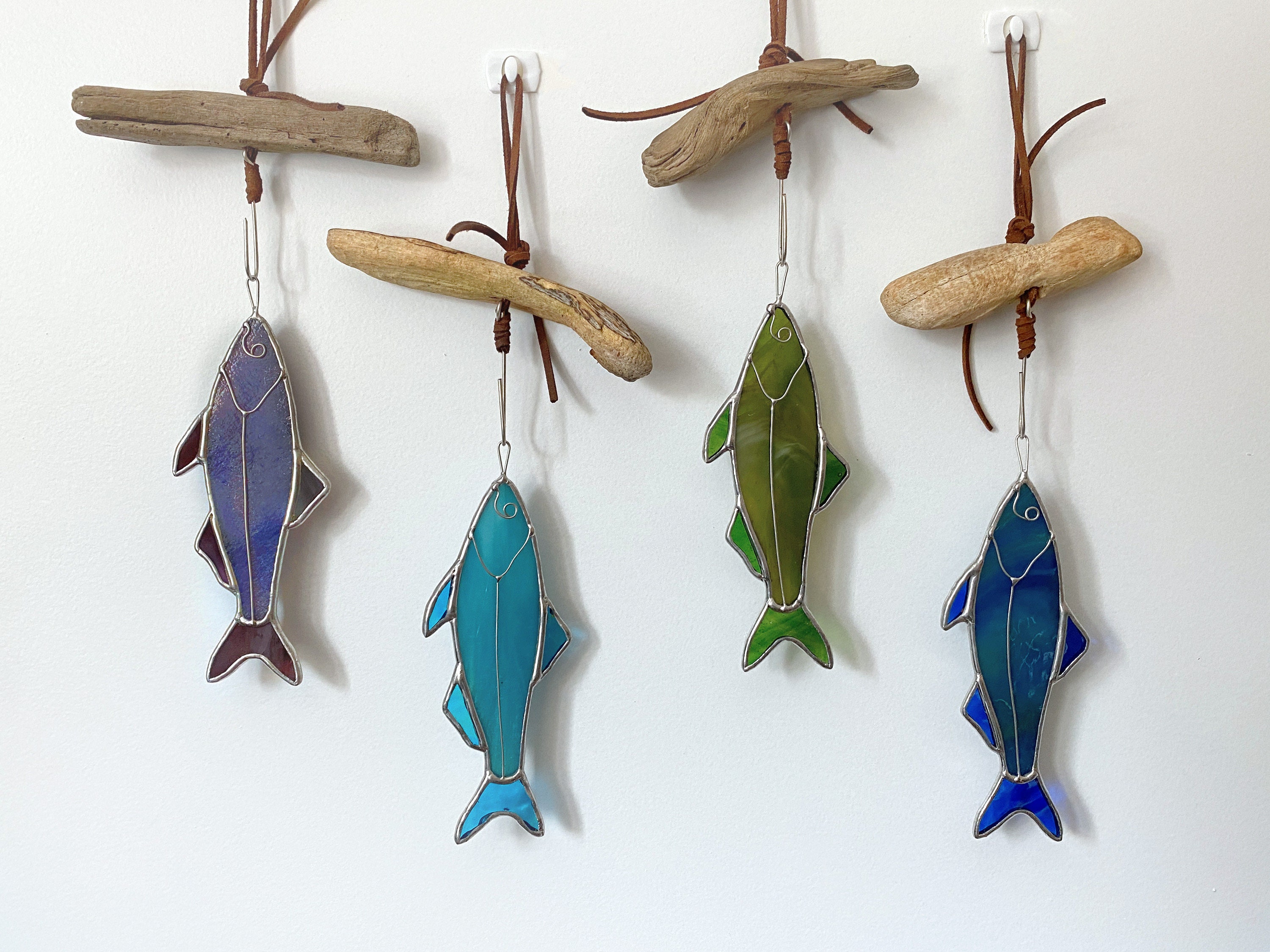 Stained Glass Fish Suncatcher Driftwood Fish Mobile Fathers Day