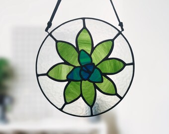 Succulent Stained Glass Window Hangings, Mothers Day Gifts, Stained Glass Cactus Ornament, Stained Glass Flower Suncatcher