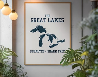 Great Lakes Map Art Print, Minimalist Typography (Digital Download)